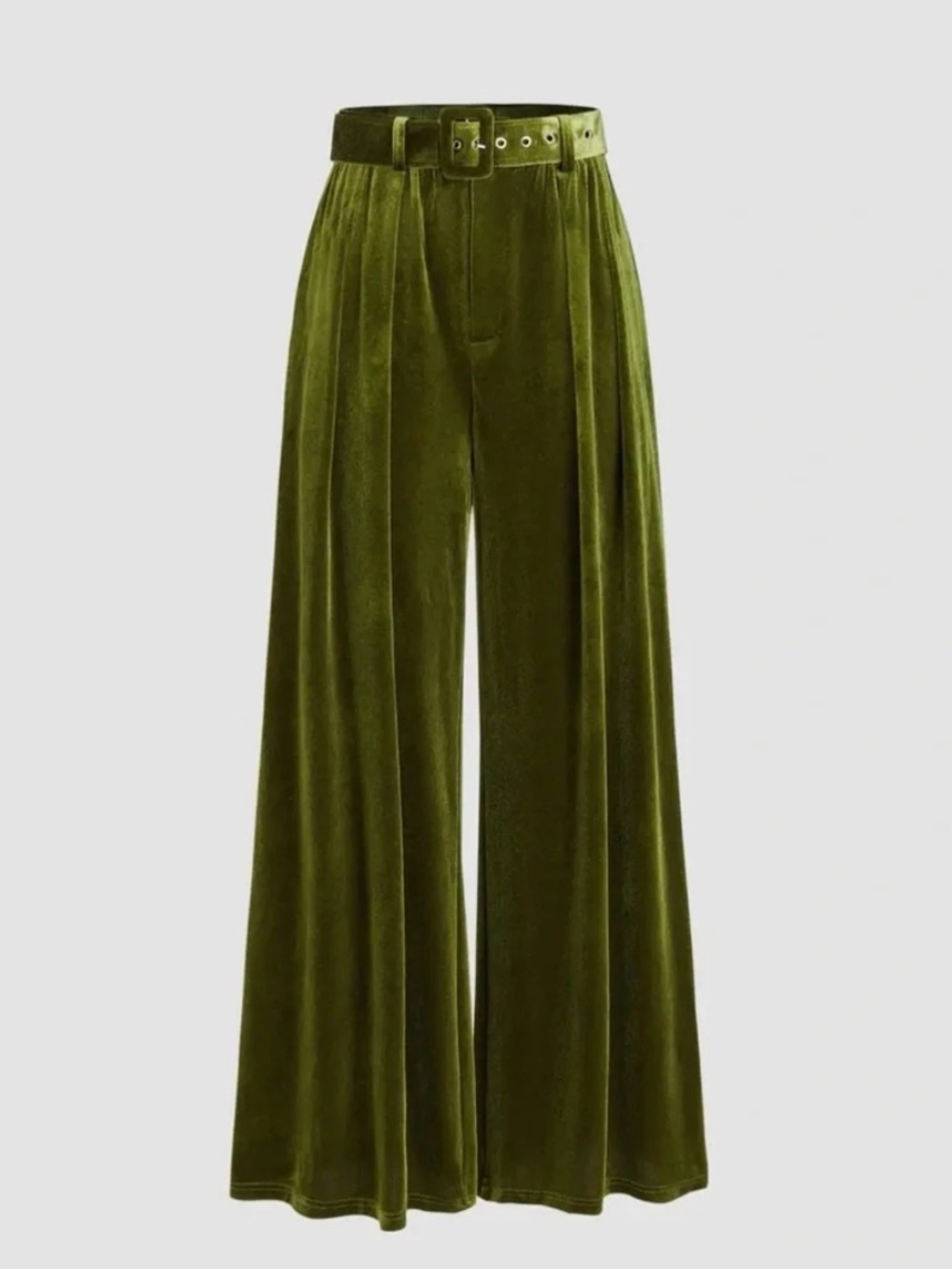 Cider Olive Wide-Leg Velvet Pants with Belt